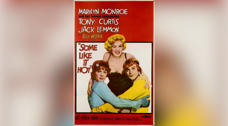 Theatrical poster for the release of the 1959 film Some Like It Hot, starring Marilyn Monroe, Tony Curtis, and Jack Lemmon