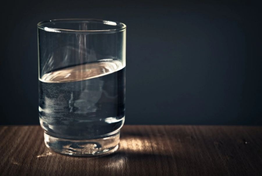 Image showing a clear drinking glass filled with water.