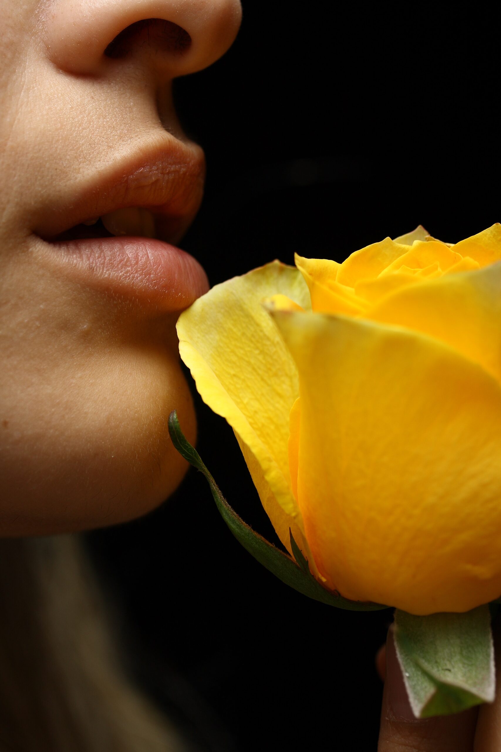 selective-focus-photography-of-woman-smelling-yellow-rose-flower